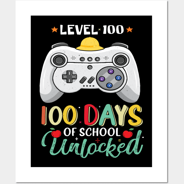 Happy 100 Days Of School level 100 unlocked gamer Kids Wall Art by YuriArt